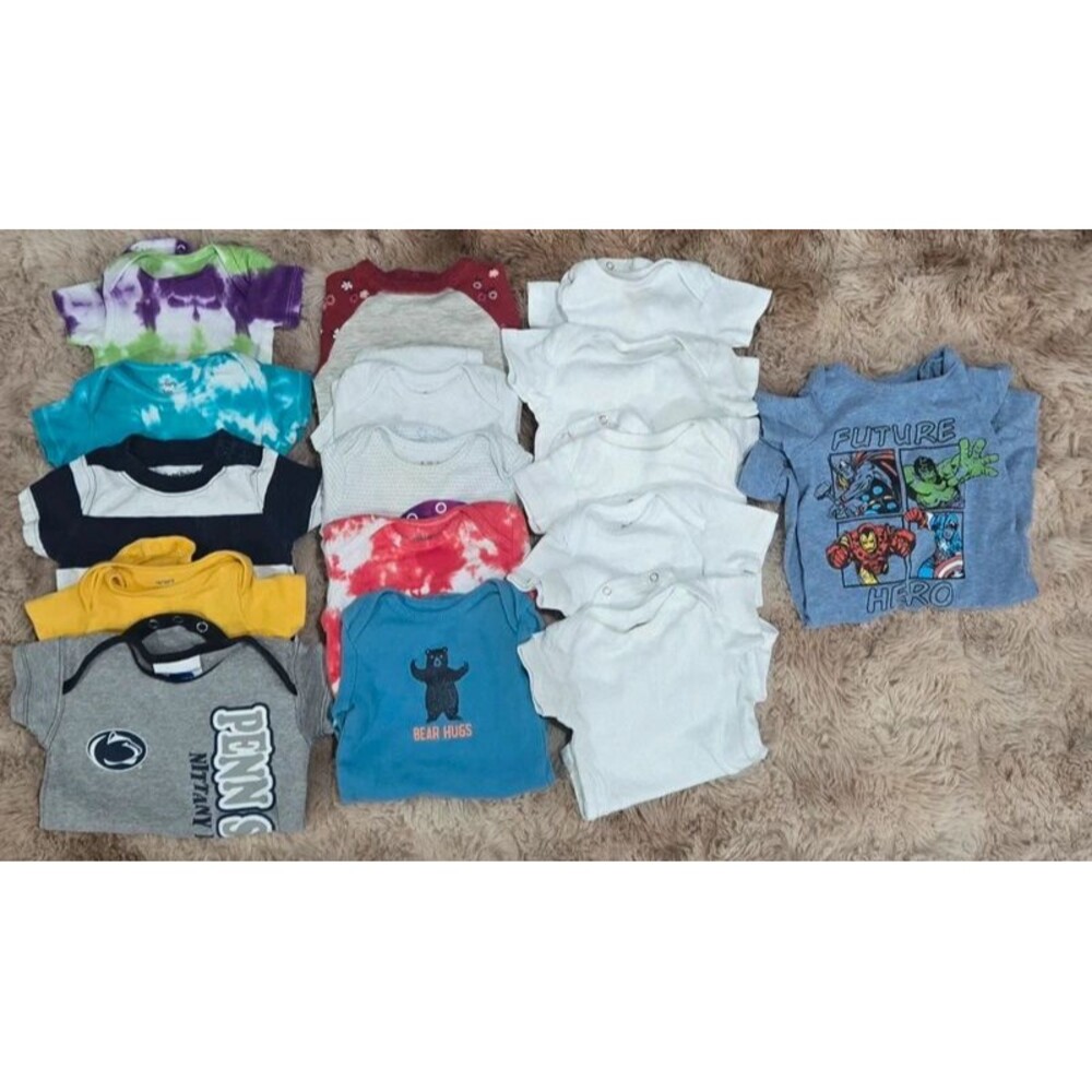 Baby Boy Bodysuit Bundle - Lot of 16 Size 0-3M